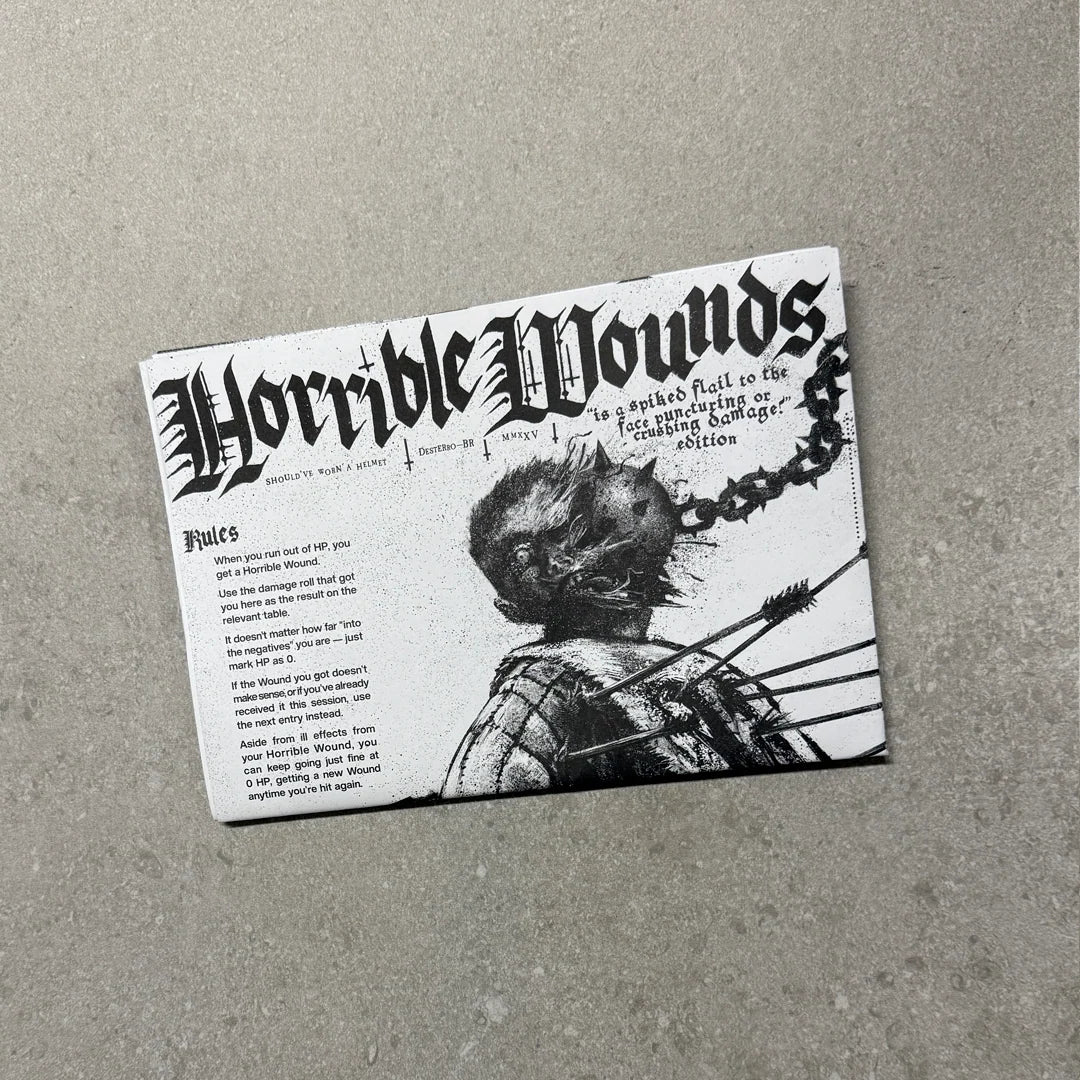 Horrible Wounds - plakat z regułami dodatku RPG