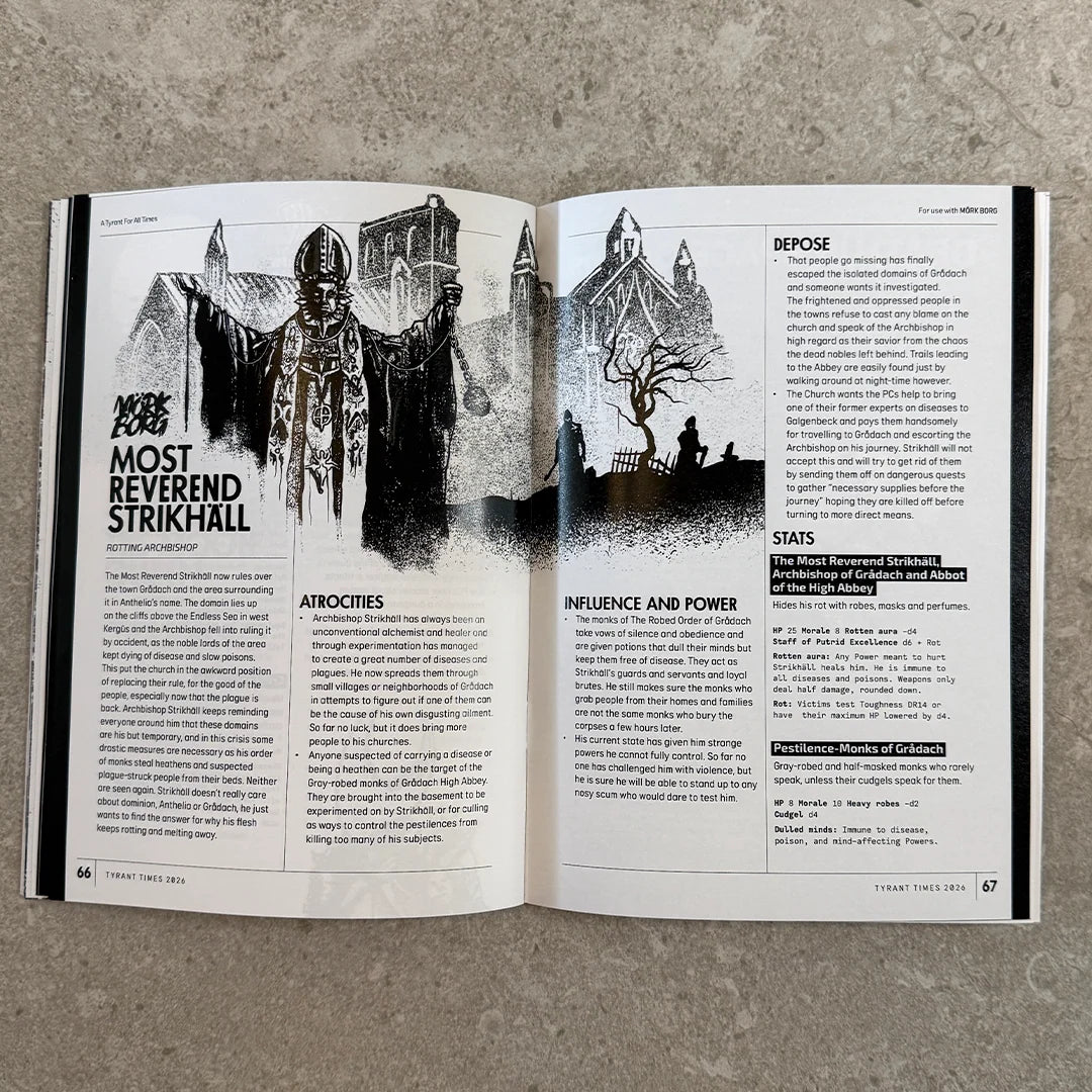 Tyrant Times 2026 - wnętrze zinu RPG